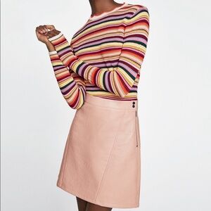 Zara Basic Pink Cream Faux Leather Skirt